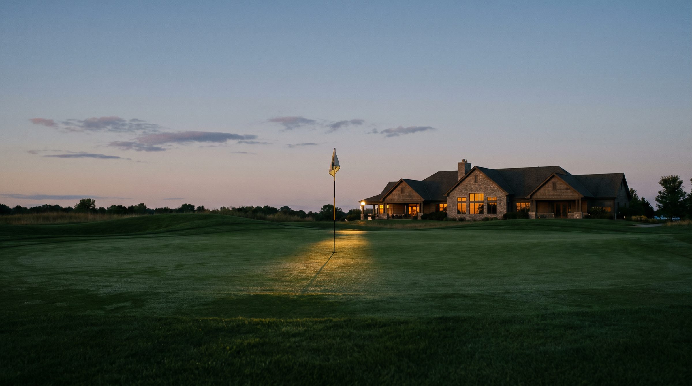 The 18th green at last light